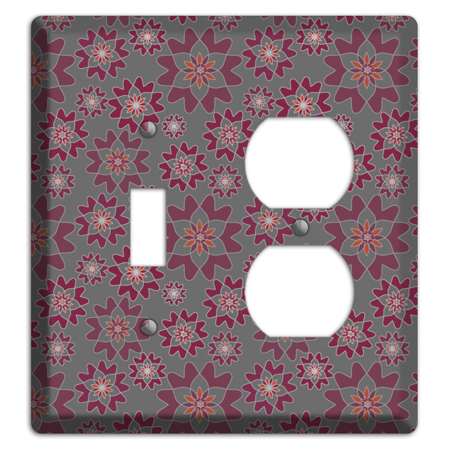 Grey with Burgundy Retro Suzani Toggle / Duplex Wallplate