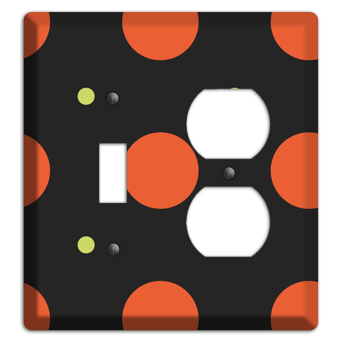 Black wih Orange and Lime Multi Tiled Medium Dots Toggle / Duplex Wallplate