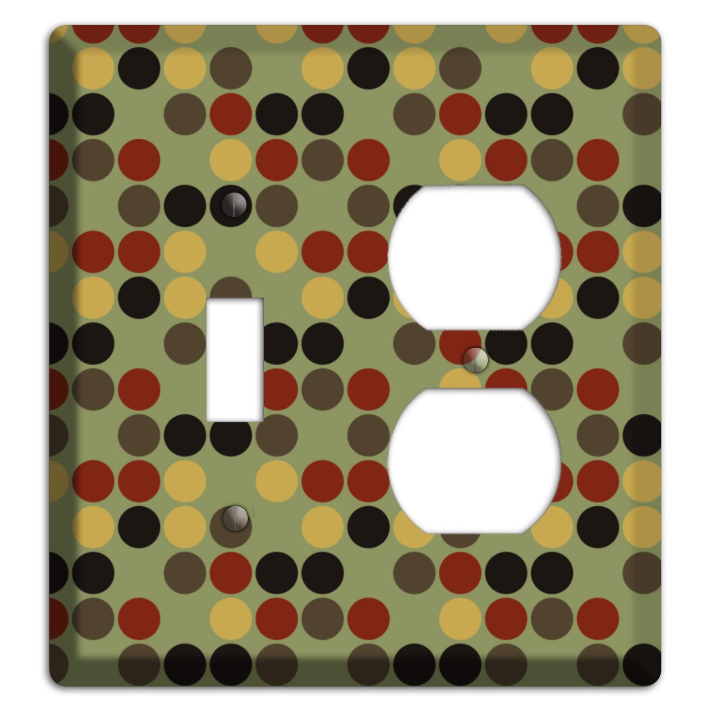 Olive with Red Brown Black Offset Dots Toggle / Duplex Wallplate