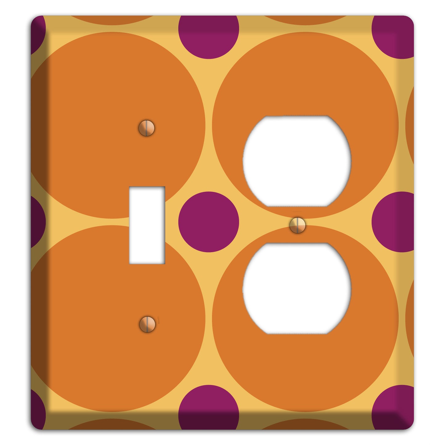 Orange with Umber and Plum Multi Tiled Large Dots Toggle / Duplex Wallplate