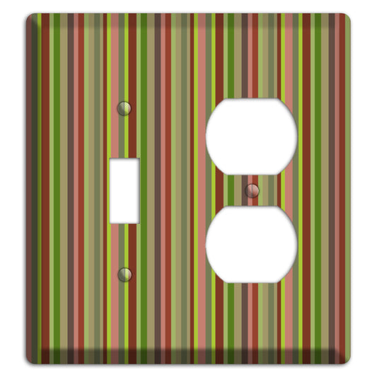 Multi Olive Burgundy Vertical Stripes Toggle / Duplex Wallplate