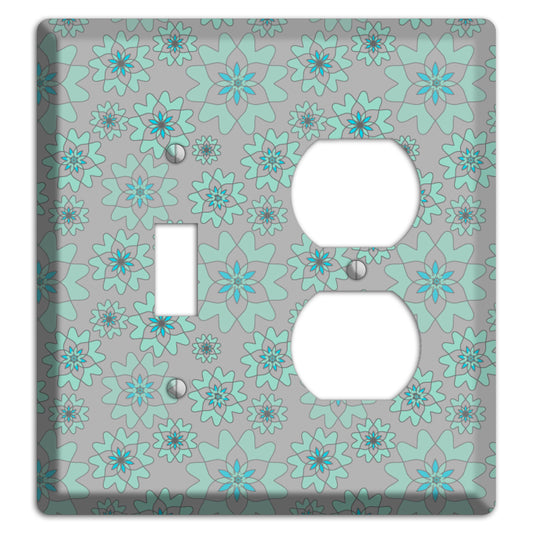 Grey with Aqua Retro Suzani Toggle / Duplex Wallplate