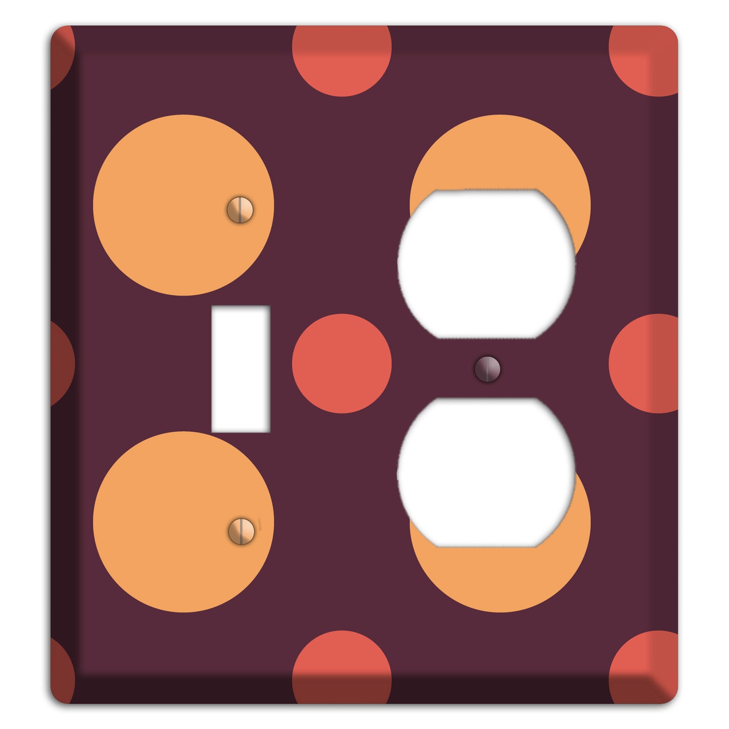 Eggplant with Multi Coral Multi Medium Polka Dots Toggle / Duplex Wallplate