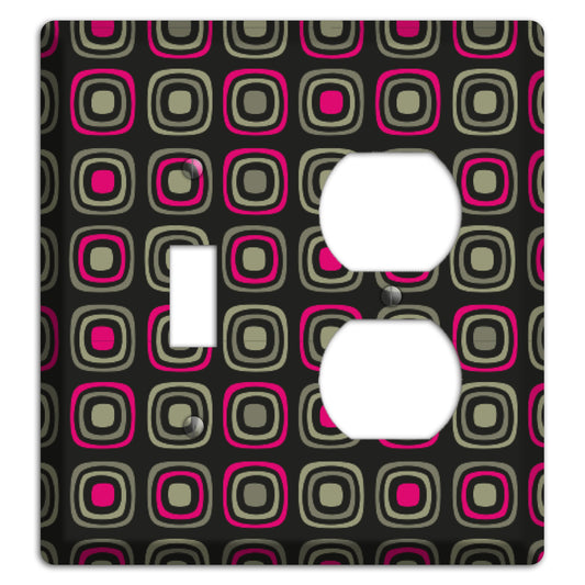 Multi Brown Fuschia Olive Retro Squares Toggle / Duplex Wallplate