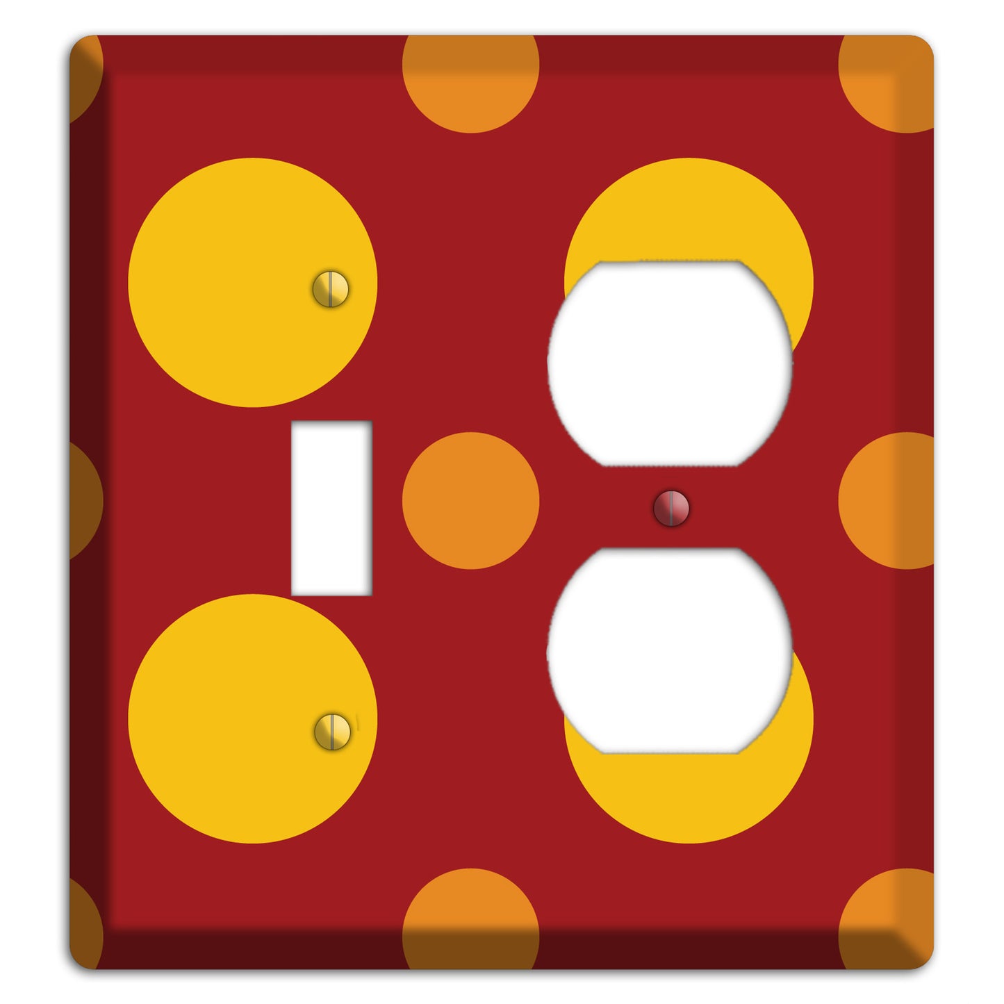 Red with Multi Orange Multi Medium Polka Dots Toggle / Duplex Wallplate