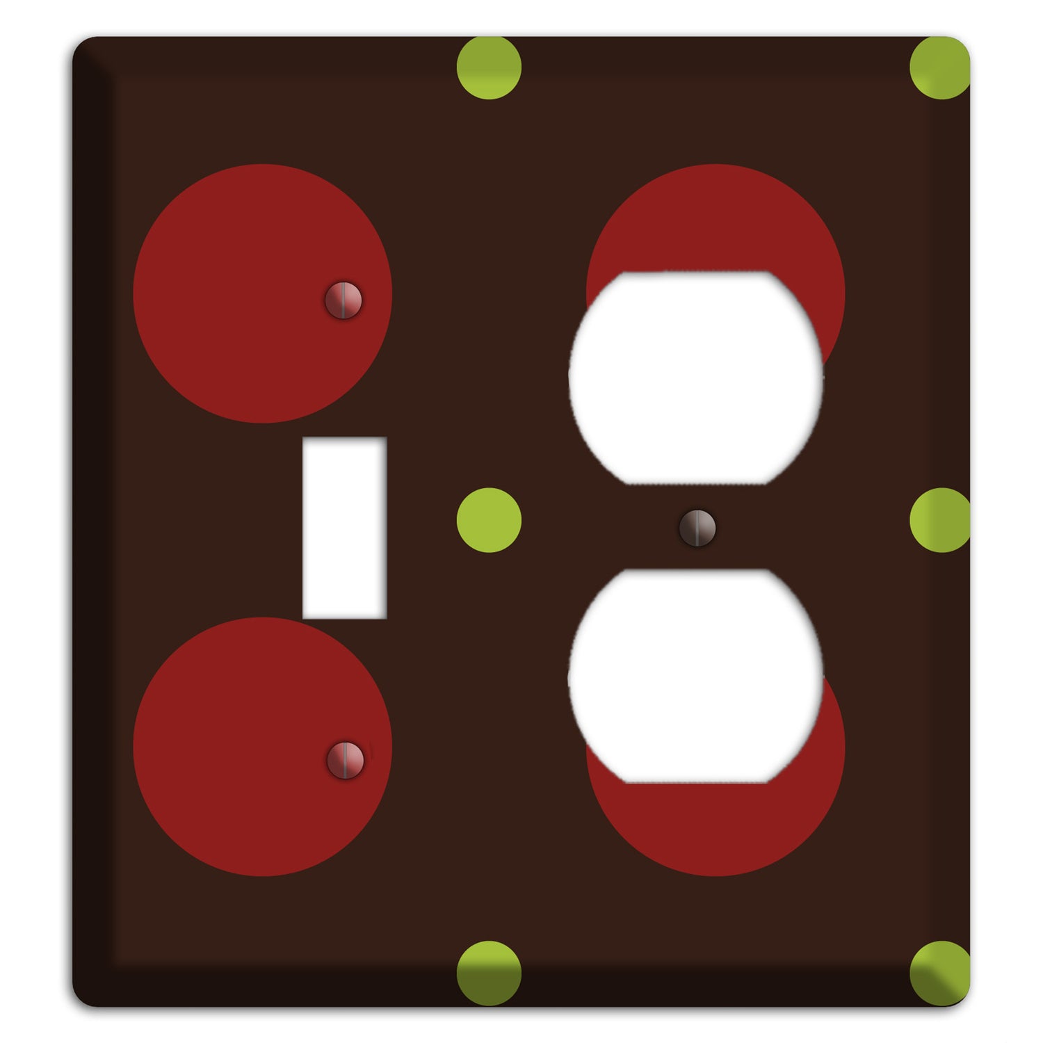 Brown with Red and Green Multi Medium Polka Dots Toggle / Duplex Wallplate