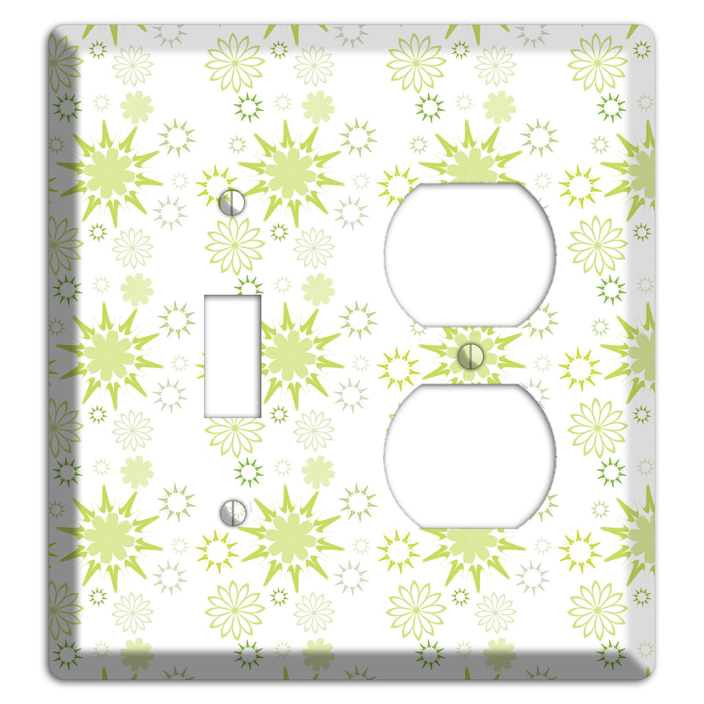 White with Multi Lime Floral Contour Retro Burst Toggle / Duplex Wallplate