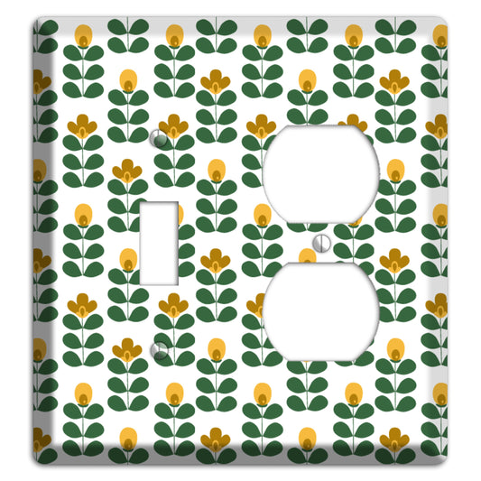 Dark Green Deco Floral Half Drop Toggle / Duplex Wallplate