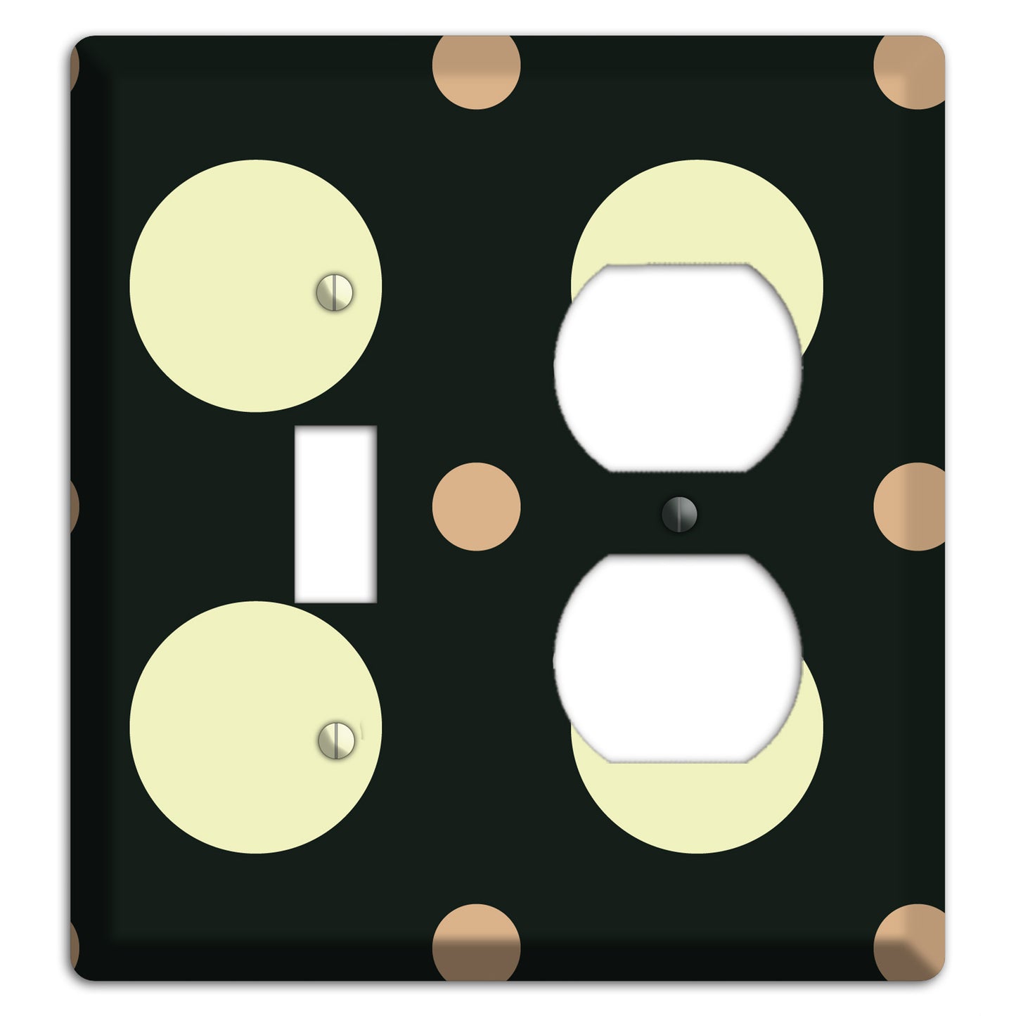 Black with Yellow and Mauve Multi Medium Polka Dots Toggle / Duplex Wallplate