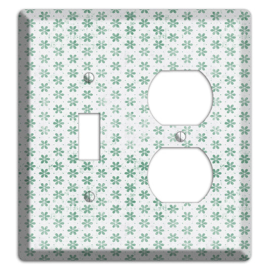 White with Green Grunge Floral Contour Toggle / Duplex Wallplate