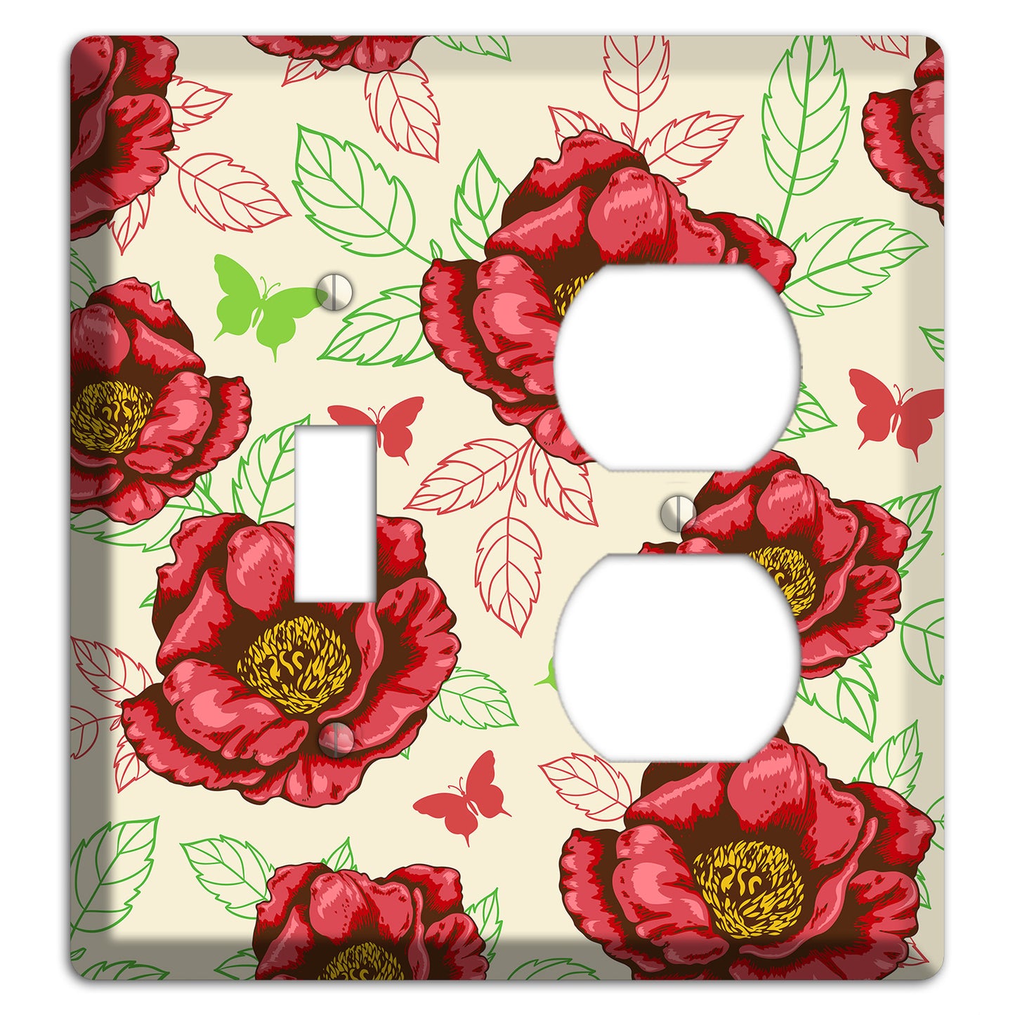 Red Peony Style B Toggle / Duplex Wallplate