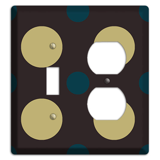 Brown with Olive and Dark Aqua Multi Polka Dots Toggle / Duplex Wallplate