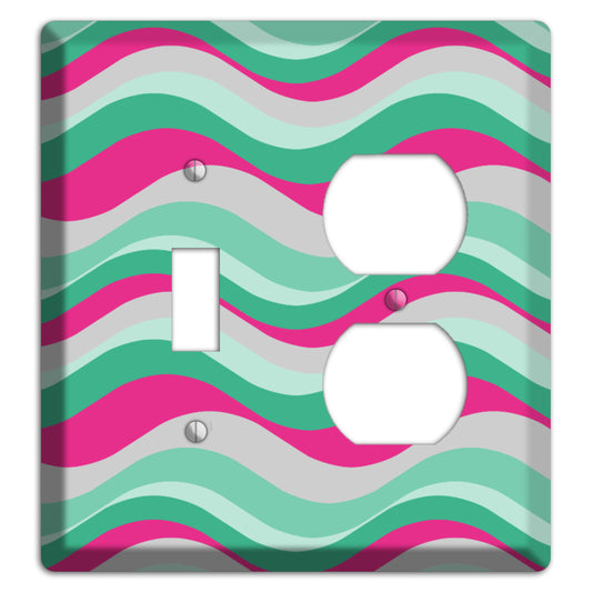 Grey Fuschia and Multi Aqua Retro Waves Toggle / Duplex Wallplate