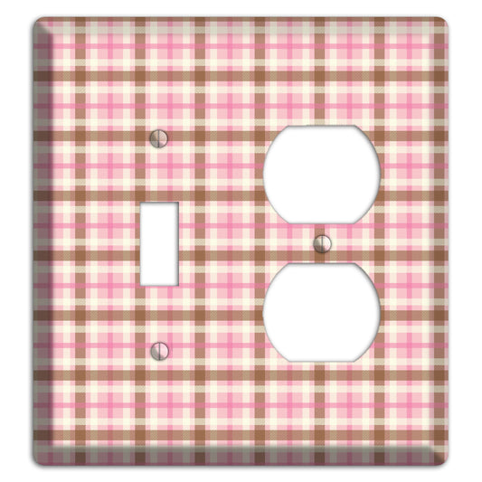 Pink and Brown Plaid Toggle / Duplex Wallplate