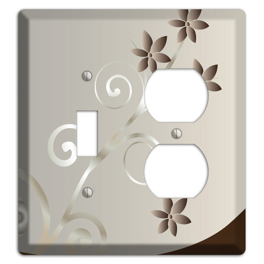 Grey Floral Swirl Sprig Toggle / Duplex Wallplate