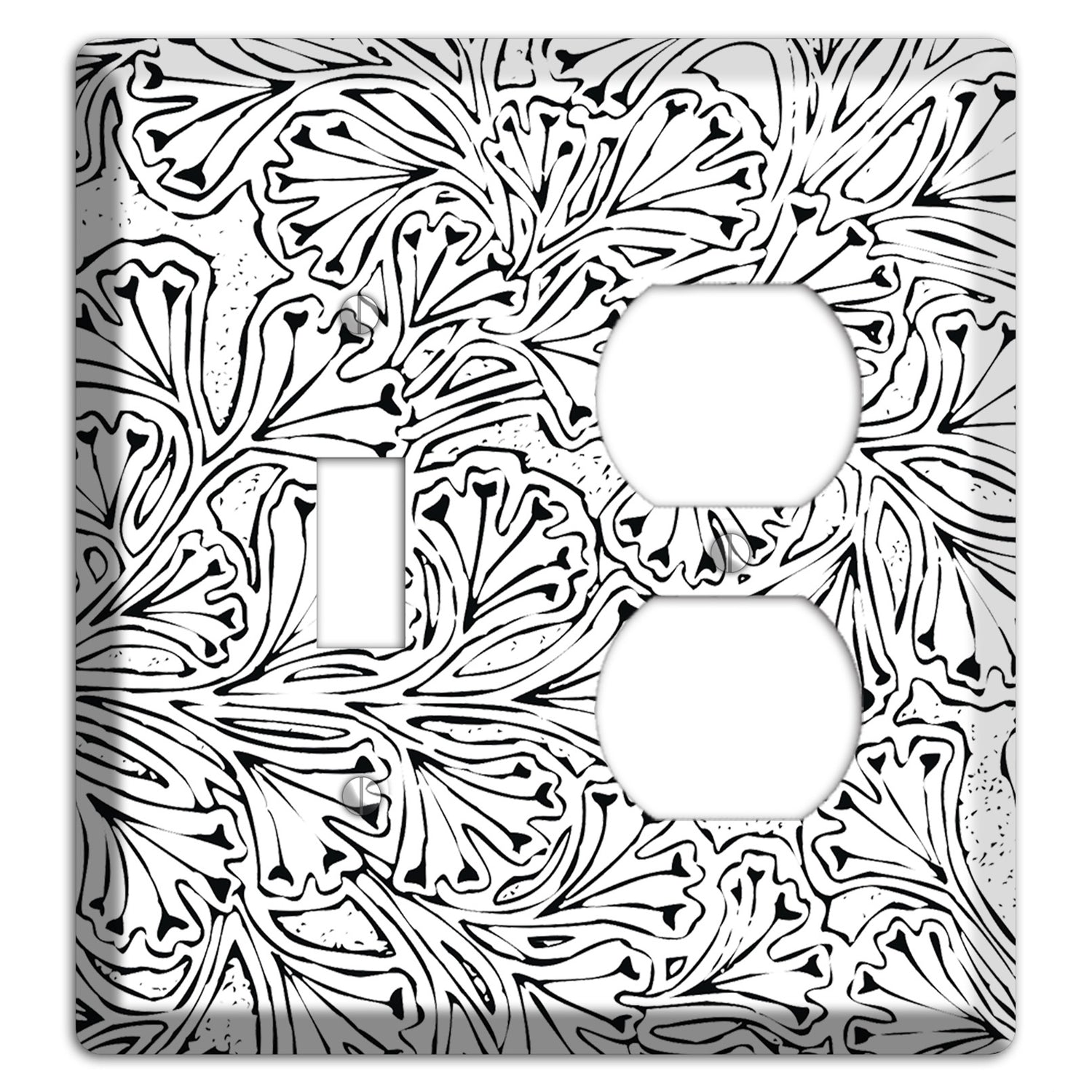 Deco White with Black Interlocking Floral Toggle / Duplex Wallplate