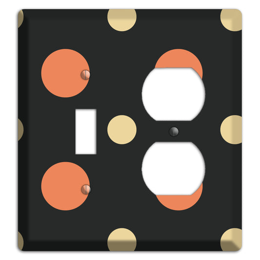 Black with Coral and Beige Multi Medium Polka Dots Toggle / Duplex Wallplate