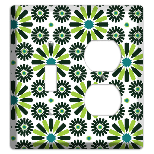 Lime and Teal Scandinavian Floral Toggle / Duplex Wallplate