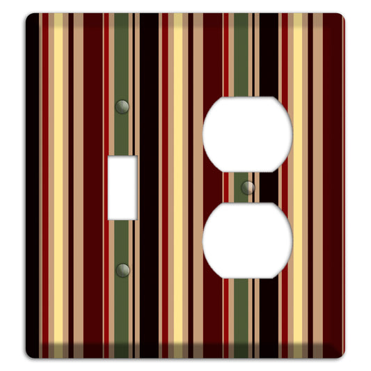 Multi olive and Burgundy Vertical Stripes Toggle / Duplex Wallplate