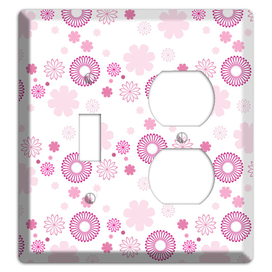 White with Pink and Purple Floral Contour Retro Burst Toggle / Duplex Wallplate