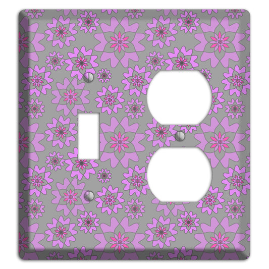 Grey with Purple Retro Suzani Toggle / Duplex Wallplate