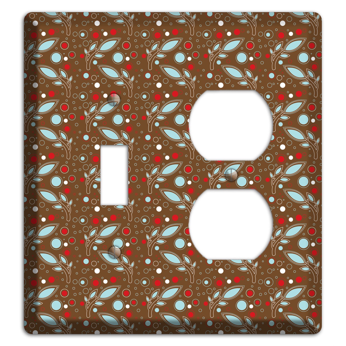 Brown with Red and Dusty Blue Retro Sprig Toggle / Duplex Wallplate