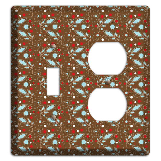 Brown with Red and Dusty Blue Retro Sprig Toggle / Duplex Wallplate