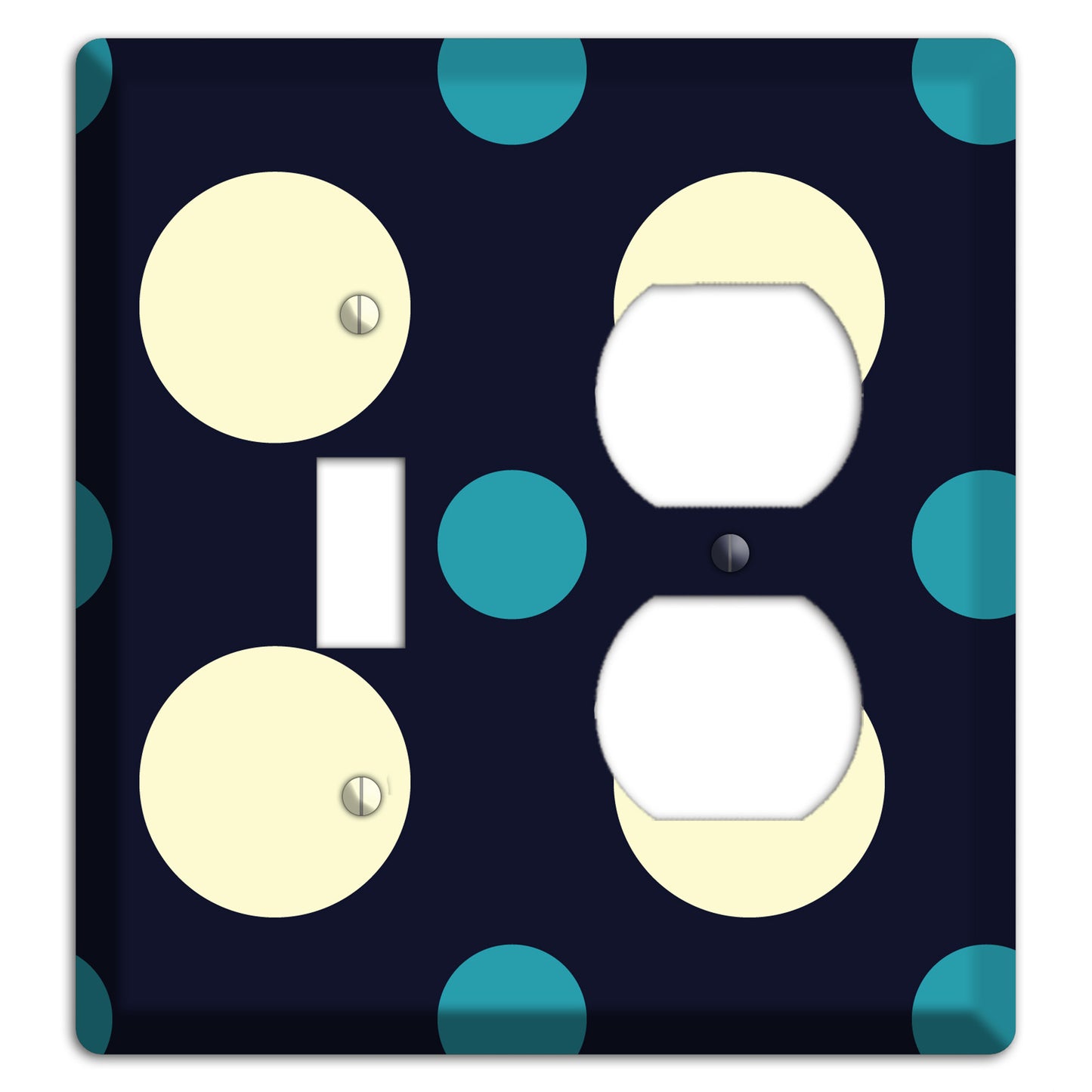 Black with Yellow and Teal Multi Medium Polka Dots Toggle / Duplex Wallplate