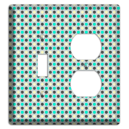 Grey with Black Off White and Turquoise Dots Toggle / Duplex Wallplate