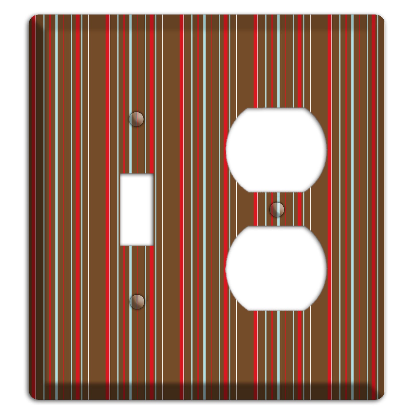 Brown Red and Dusty Blue Vertical Stripes Toggle / Duplex Wallplate