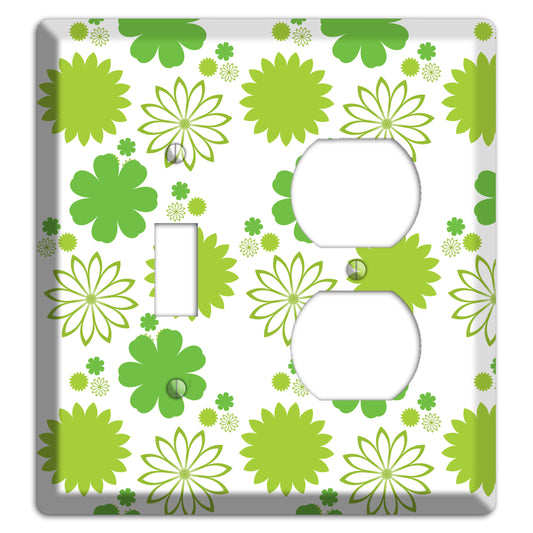 White with Multi Green Floral Contour Toggle / Duplex Wallplate