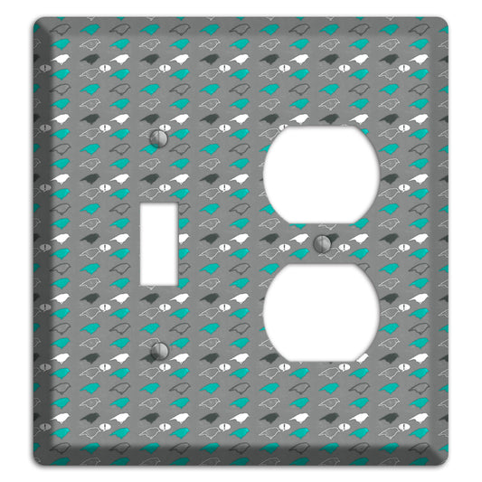 Grey with Small Green Birds Toggle / Duplex Wallplate