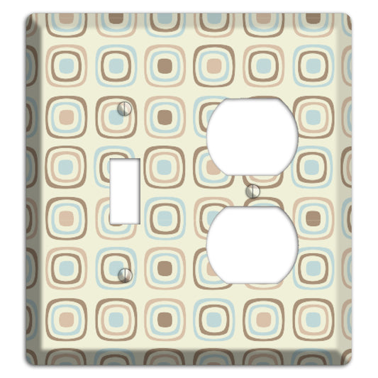 Multi Beige Brown Dusty Blue Retro Squares Toggle / Duplex Wallplate