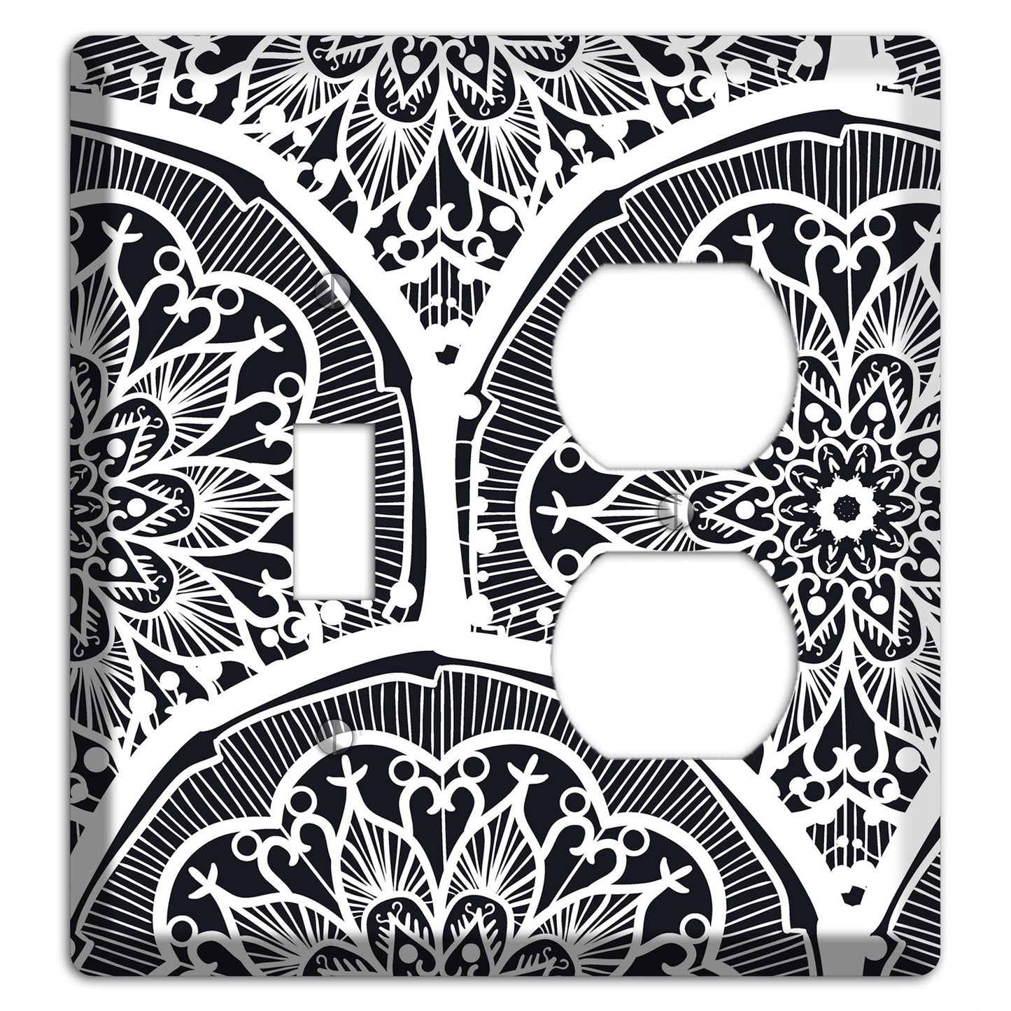 Mandala Black and White Style O Cover Plates Toggle / Duplex Wallplate