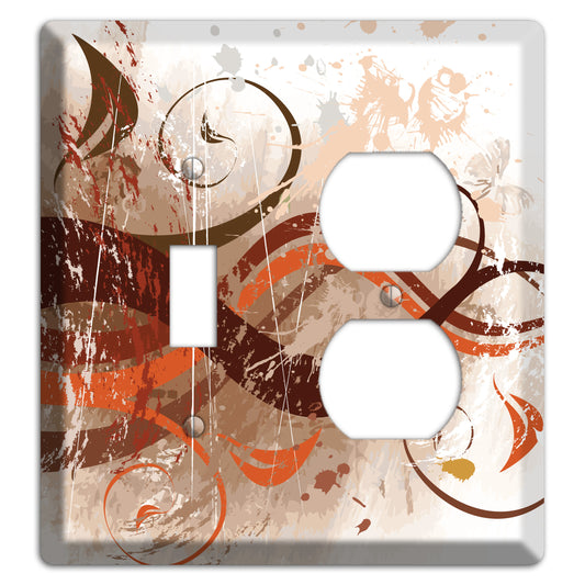 Brown Maroon Orange Swirl and Splatter Toggle / Duplex Wallplate