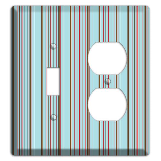 Dusty Blue with Red and Brown Vertical Stripes Toggle / Duplex Wallplate