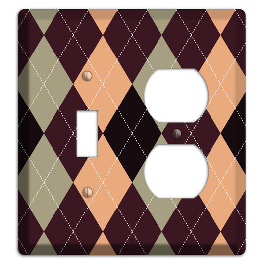 Beige and Brown Argyle Toggle / Duplex Wallplate