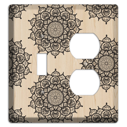 Mandala Black and White Style S Wood Lasered Toggle / Duplex Wallplate