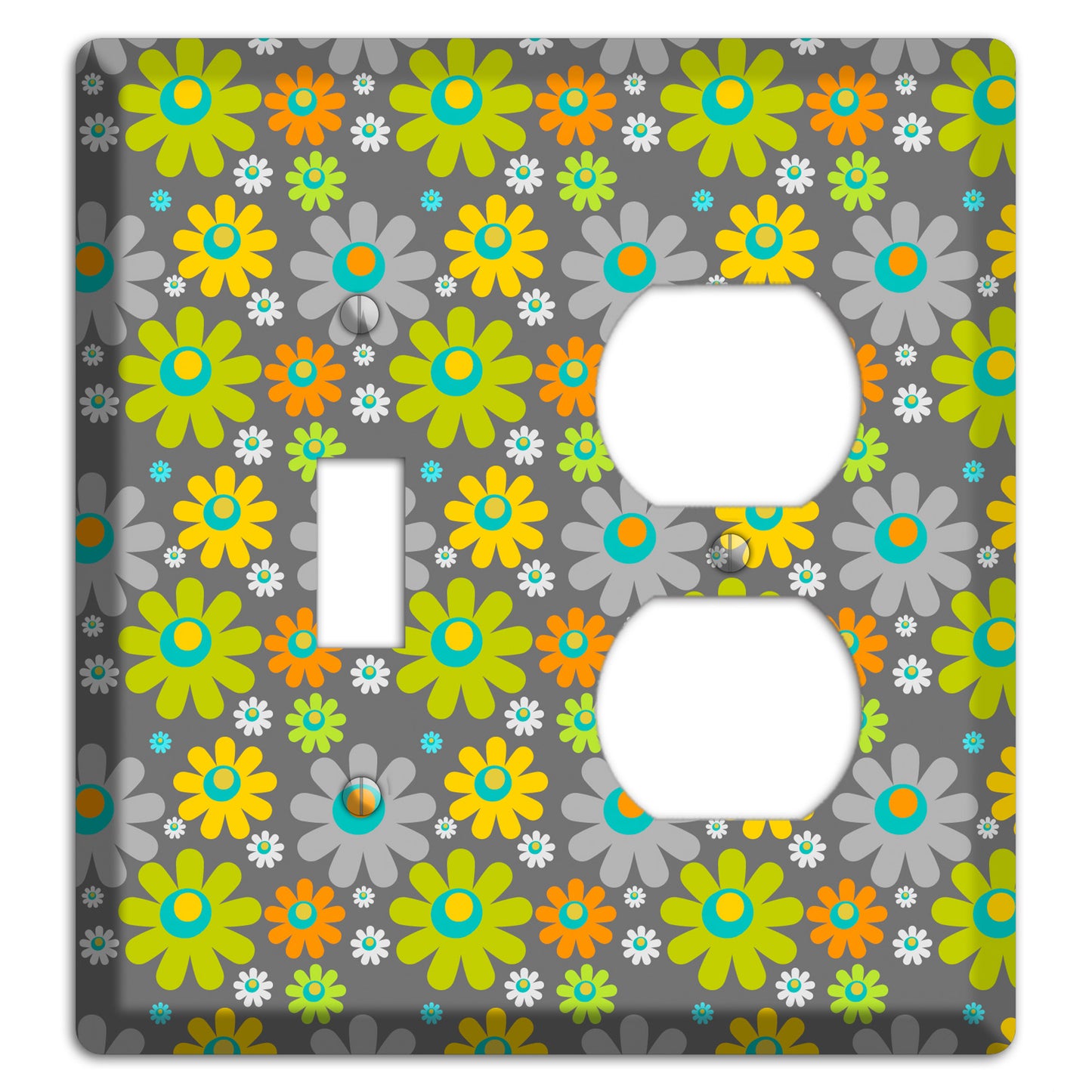 Grey and Yellow Flower Power Toggle / Duplex Wallplate