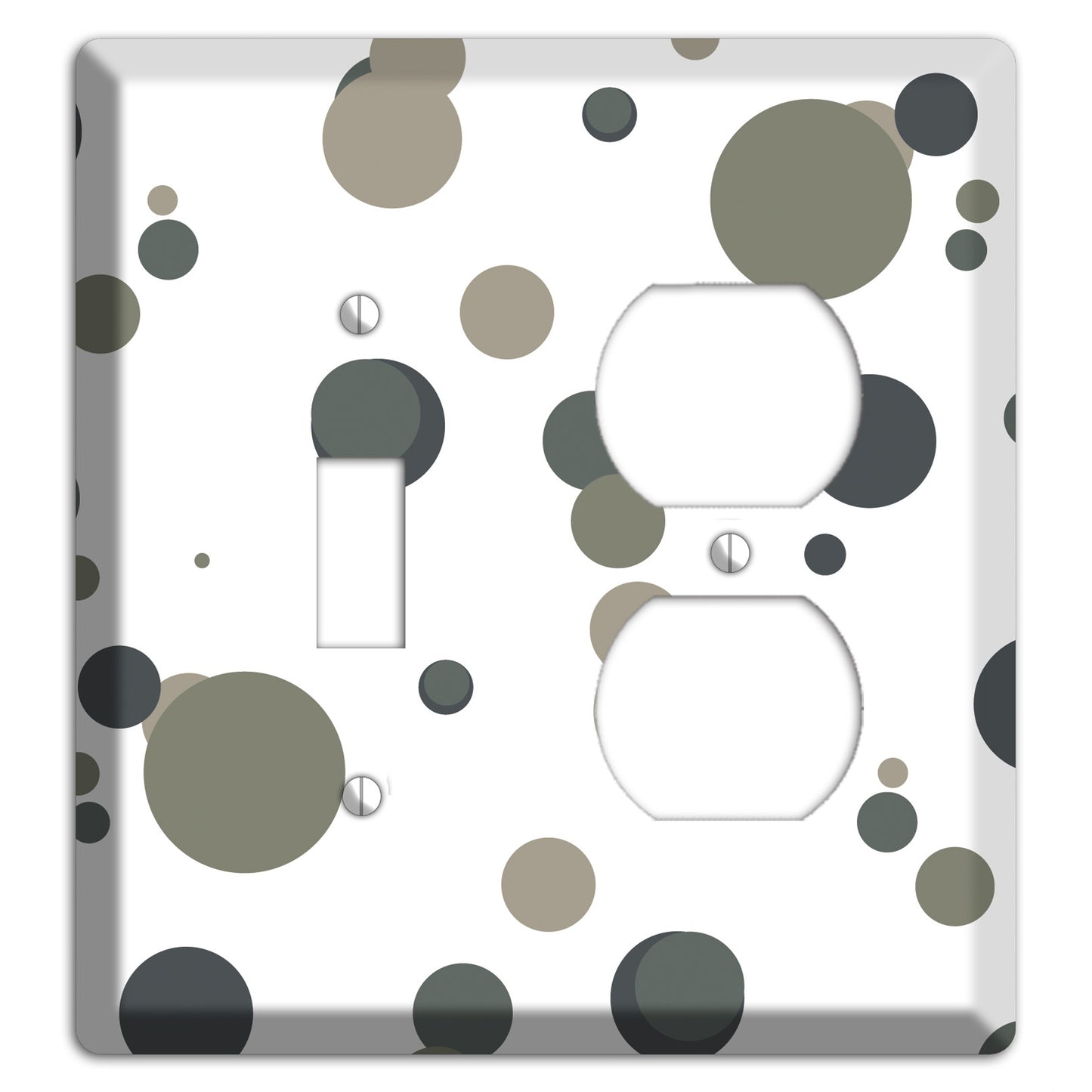 White with Multi Grey Medium Dots Toggle / Duplex Wallplate