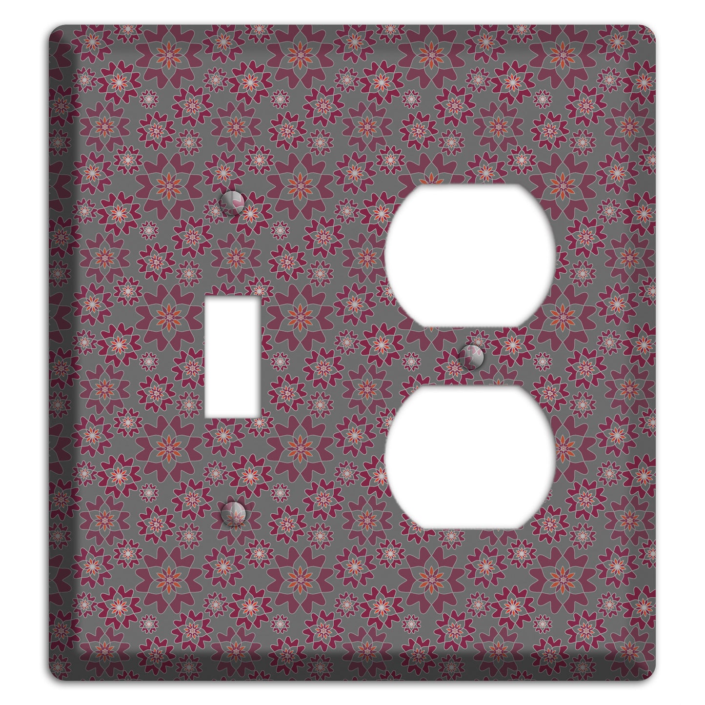 Grey with Tiny Burgundy Retro Suzani Toggle / Duplex Wallplate