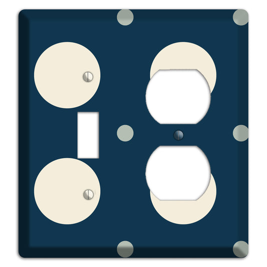 Navy with Off White and Blue Multi Medium Polka Dots Toggle / Duplex Wallplate