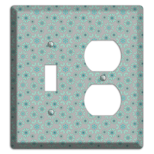 Grey with Tiny Aqua Retro Suzani 2 Toggle / Duplex Wallplate