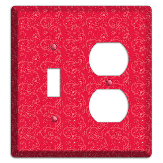 Tiny Red Floral Swirl Toggle / Duplex Wallplate