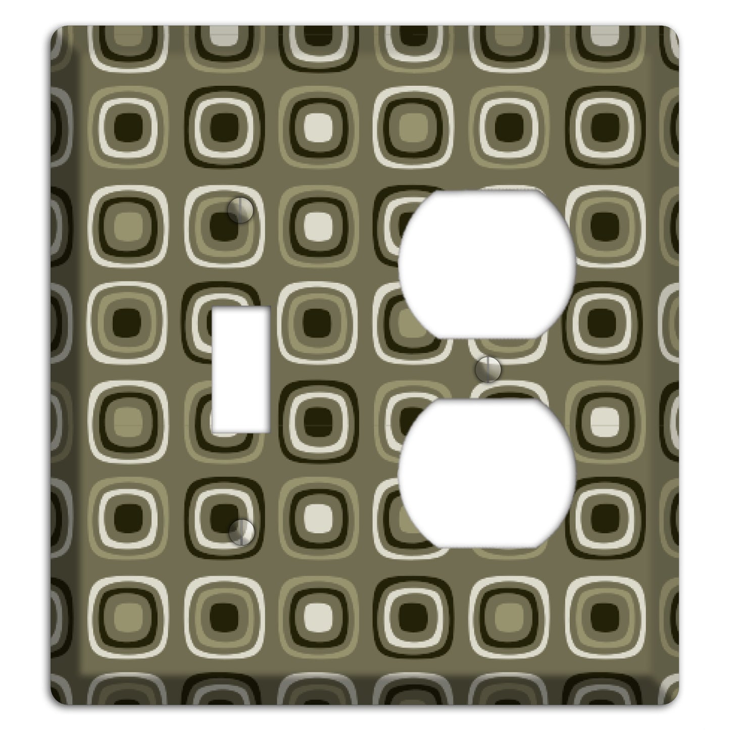 Multi Olive and Brown Retro Squares Toggle / Duplex Wallplate