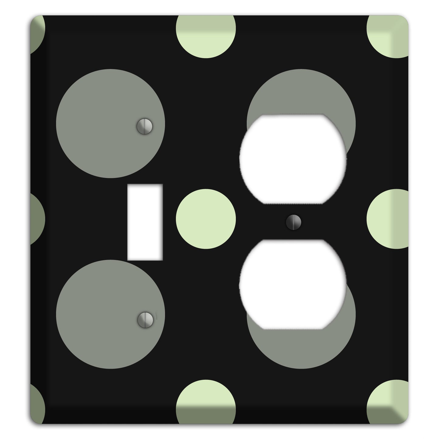 Black with Grey and Sage Multi Medium Polka Dots Toggle / Duplex Wallplate