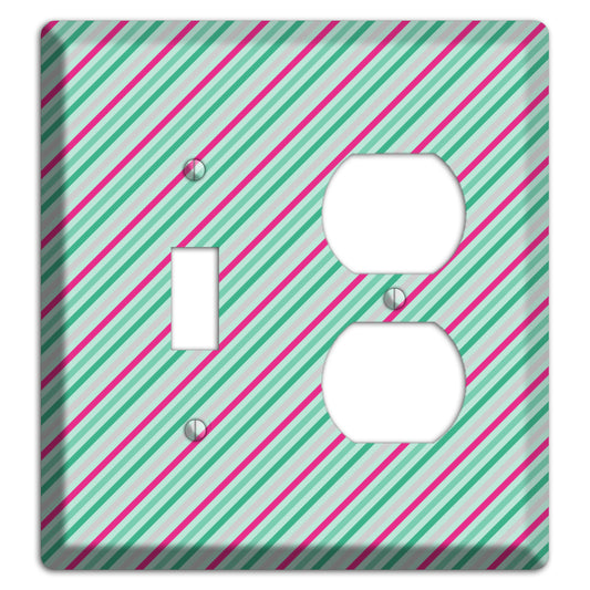 Grey Fuschia and Multi Aqua Angled Stripes Toggle / Duplex Wallplate