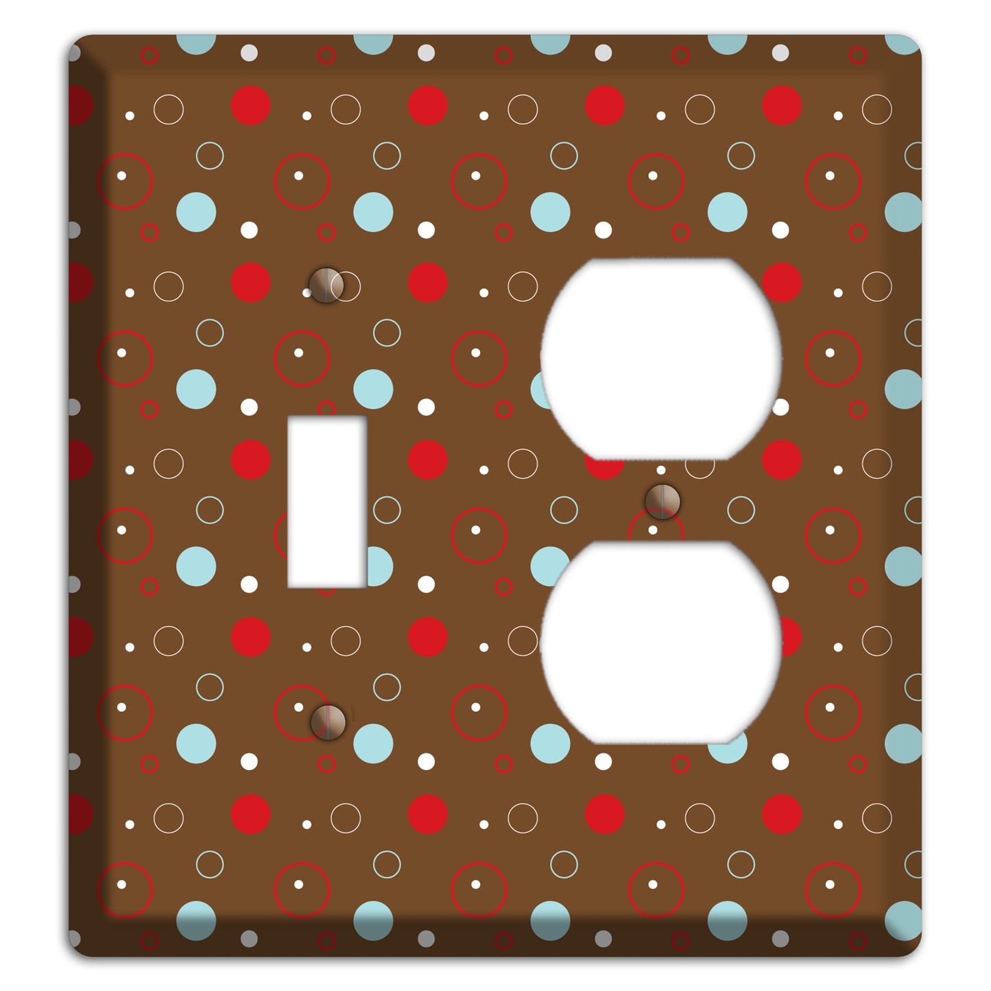 Brown with Red and Dusty Blue Dots and Circles Toggle / Duplex Wallplate