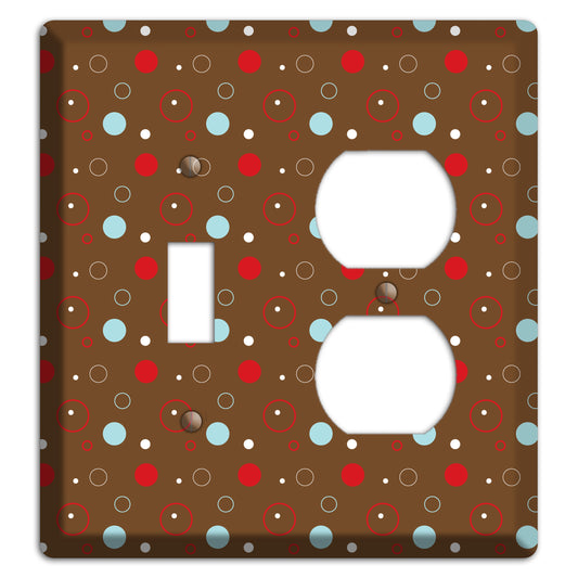 Brown with Red and Dusty Blue Dots and Circles Toggle / Duplex Wallplate