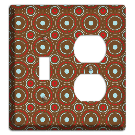 Brown with Red and Dusty Blue Retro Suzani Toggle / Duplex Wallplate